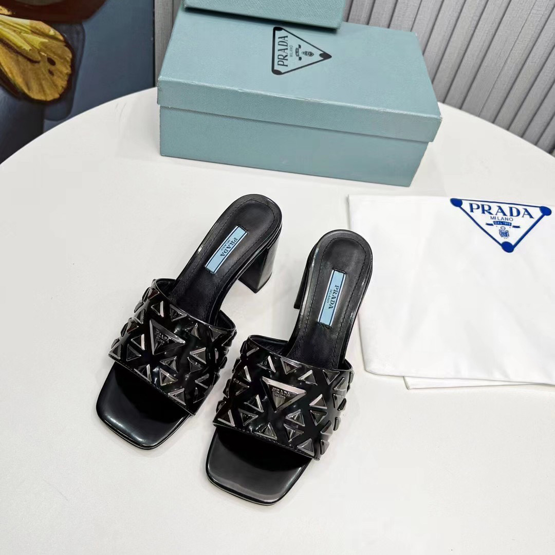 Prada Studded Metallic Leather Mules - EUR FASHION