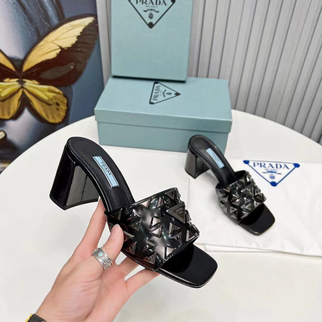 Prada Studded Metallic Leather Mules - EUR FASHION