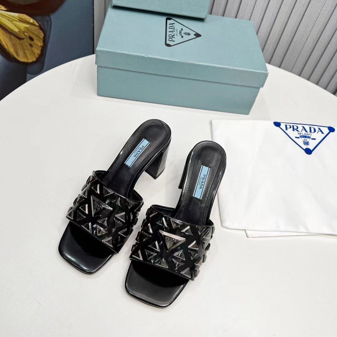 Prada Studded Metallic Leather Mules - EUR FASHION
