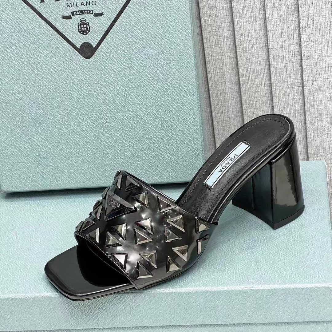 Prada Studded Metallic Leather Mules - EUR FASHION