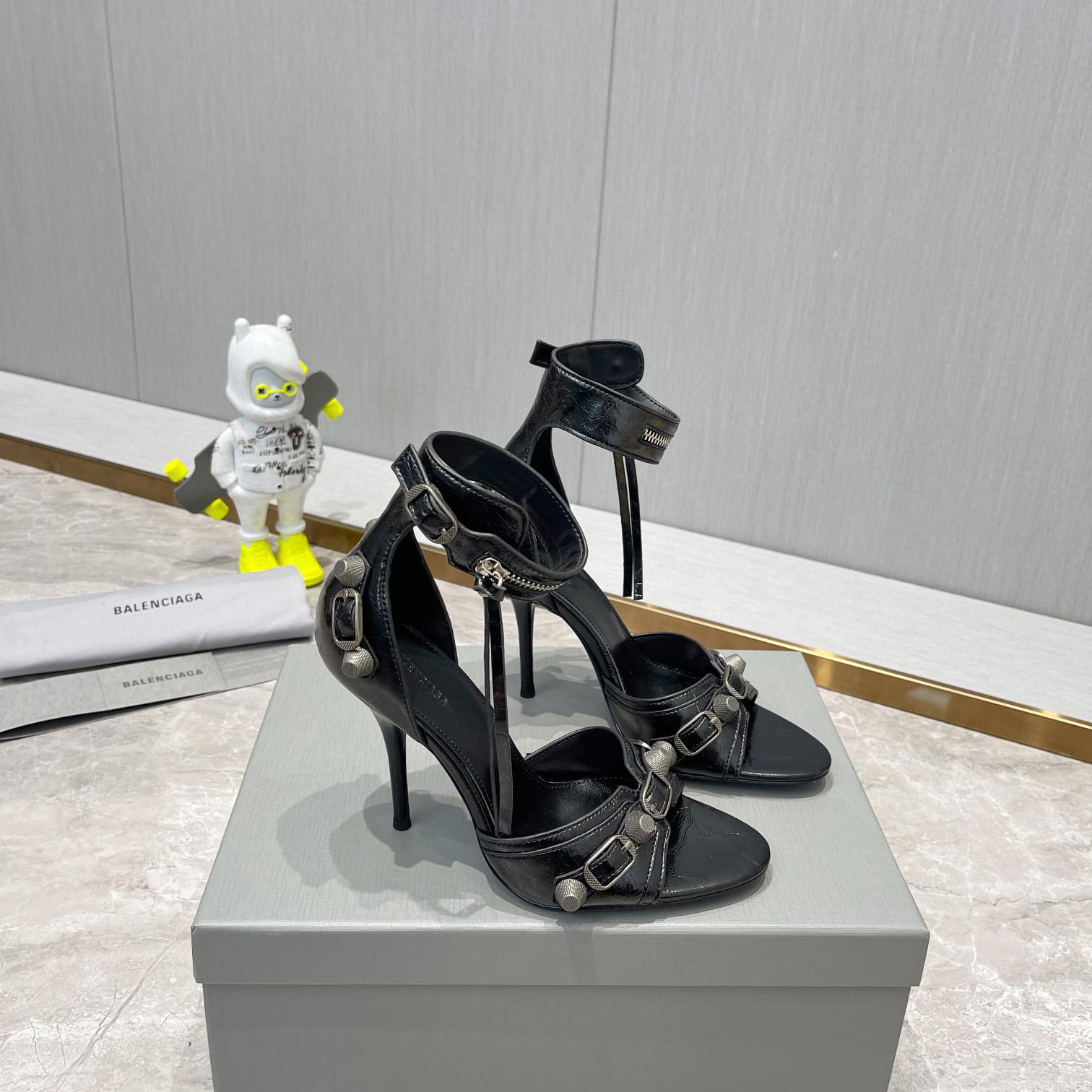 Balenciaga Cagole 110mm Sandal In Black Arena Lambskin - EUR FASHION