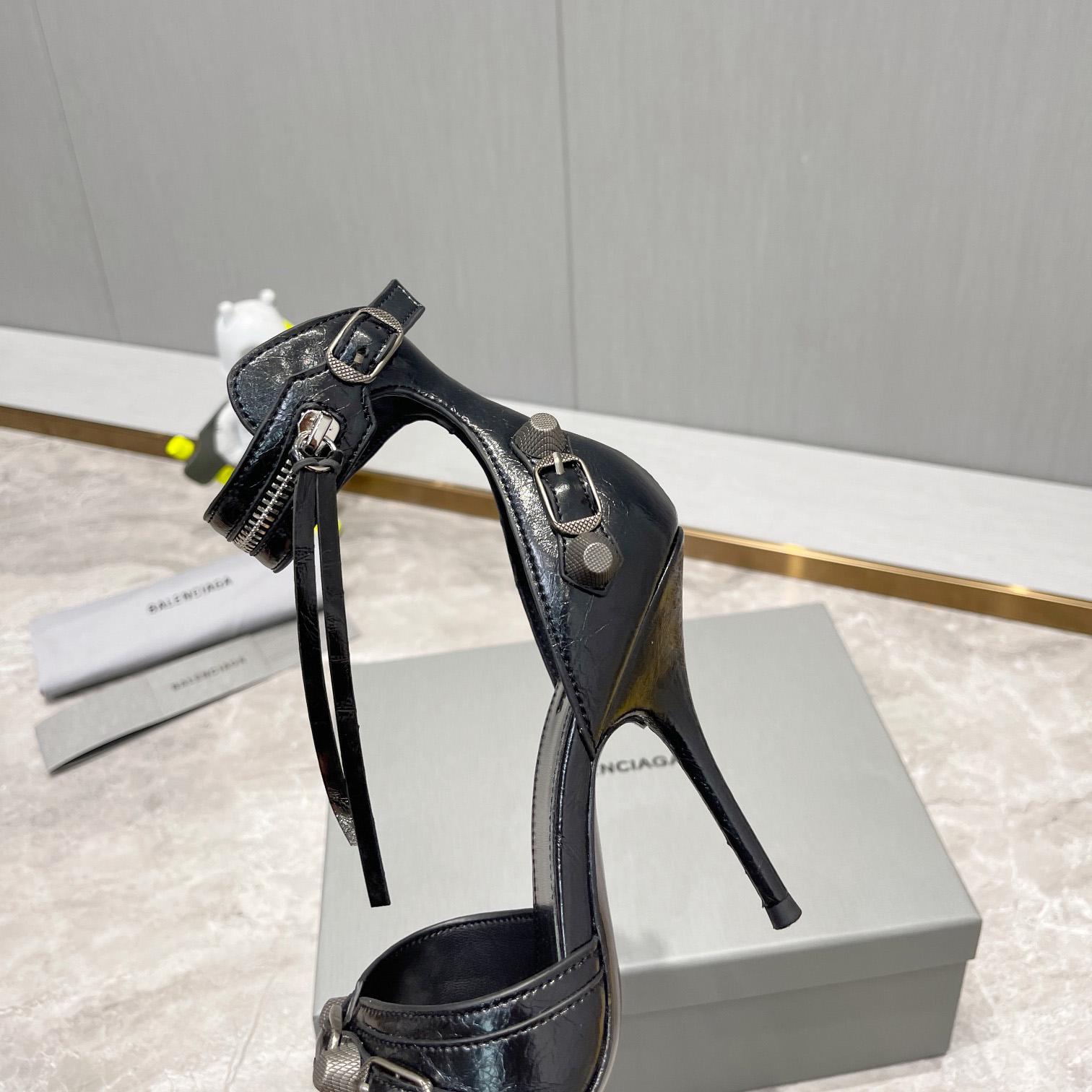 Balenciaga Cagole 110mm Sandal In Black Arena Lambskin - EUR FASHION