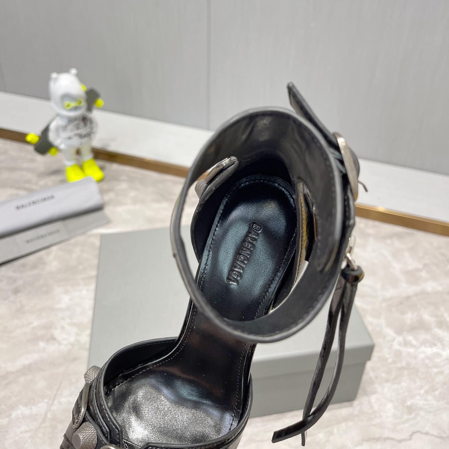 Balenciaga Cagole 110mm Sandal In Black Arena Lambskin - EUR FASHION