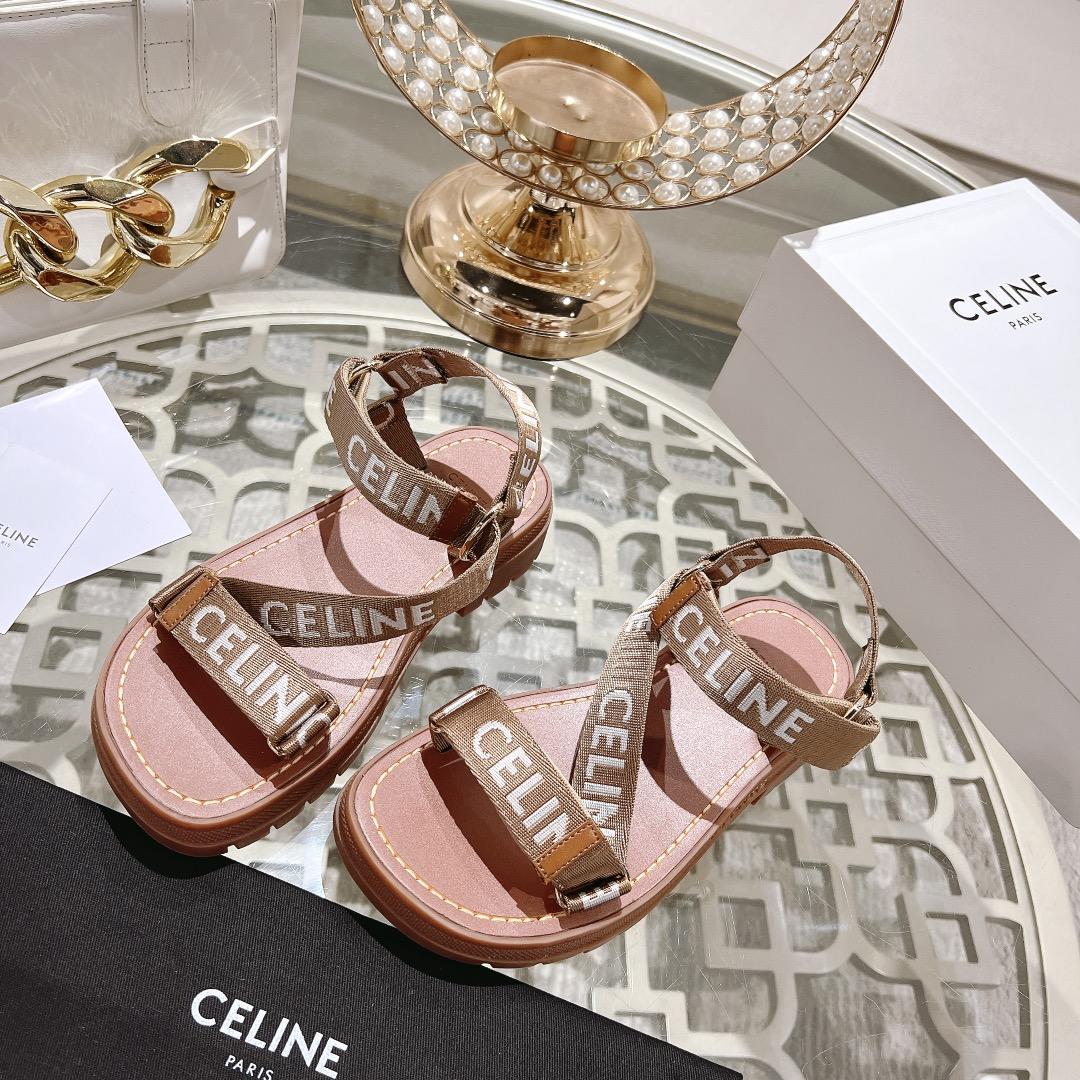 Celine Leo Strappy Sandal In Wool With ''Celine'' Jacquard  Light Beige /White - EUR FASHION