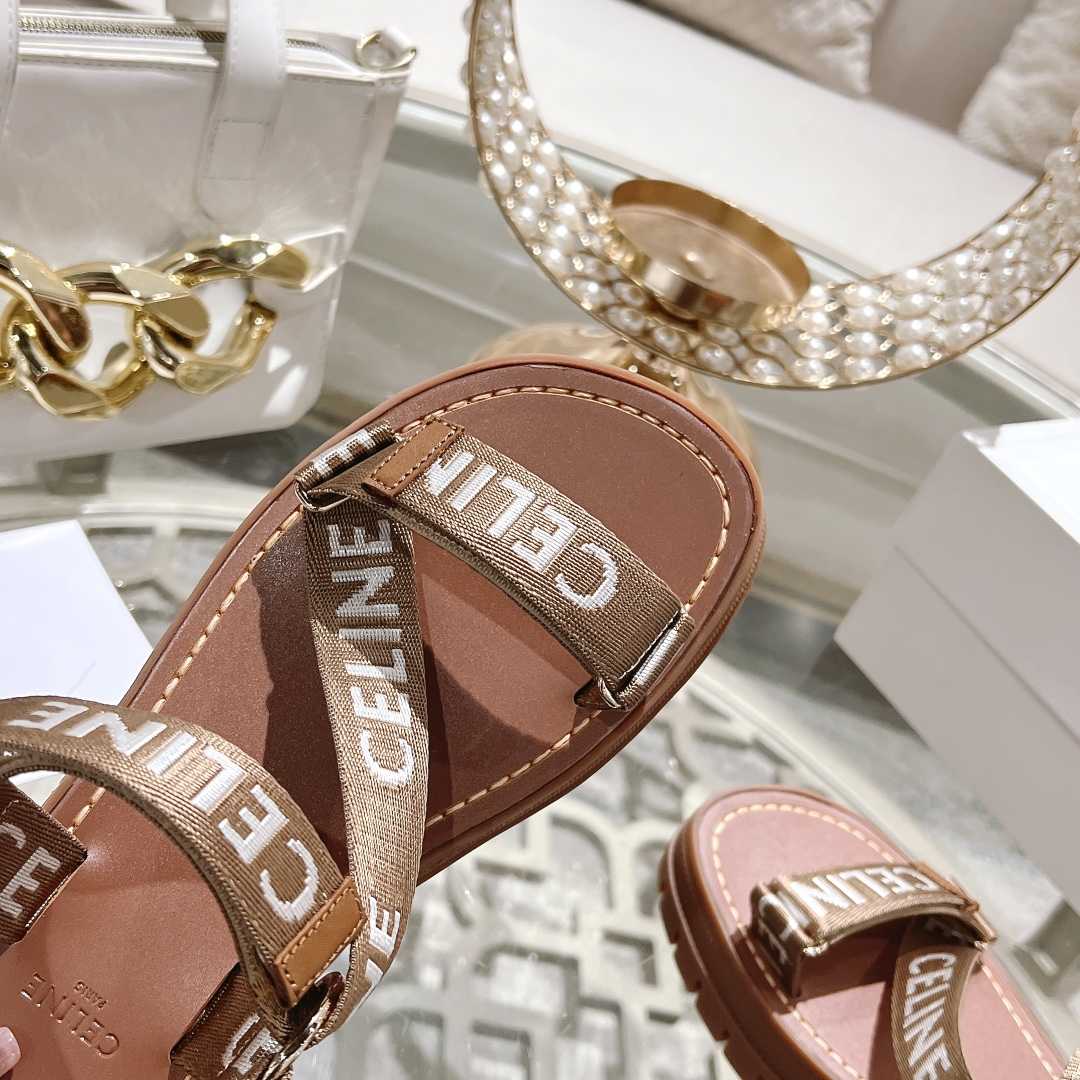 Celine Leo Strappy Sandal In Wool With ''Celine'' Jacquard  Light Beige /White - EUR FASHION