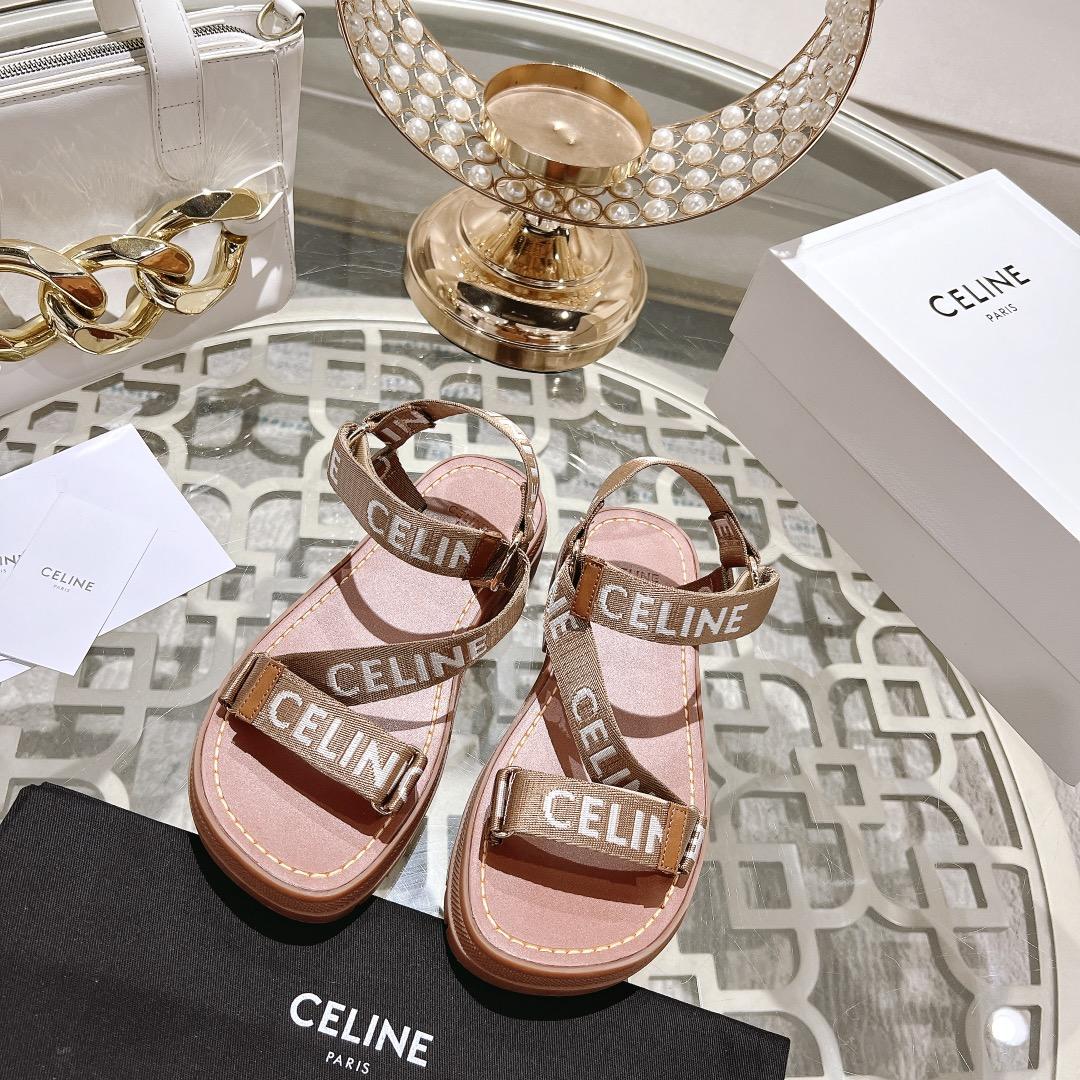 Celine Leo Strappy Sandal In Wool With ''Celine'' Jacquard  Light Beige /White - EUR FASHION