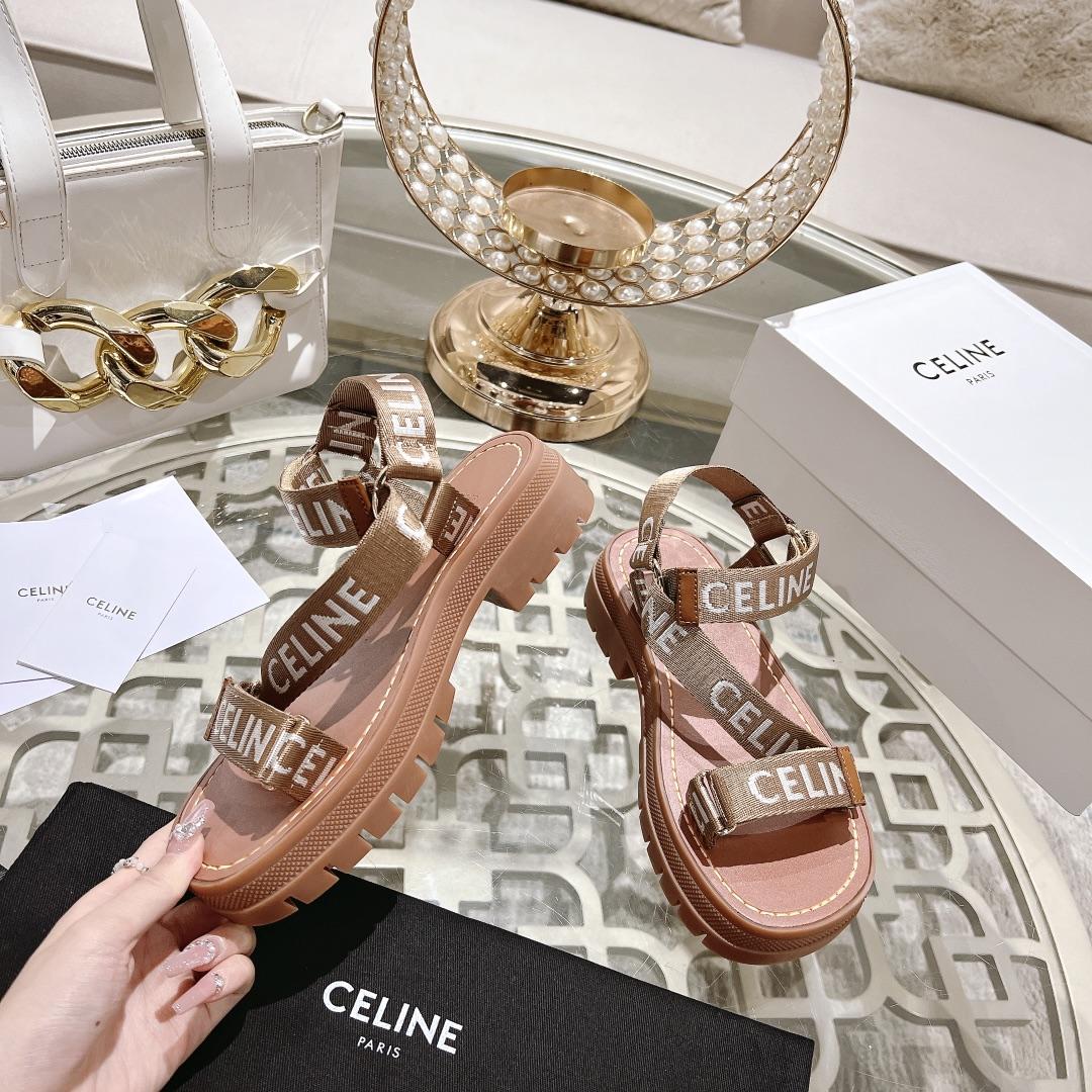 Celine Leo Strappy Sandal In Wool With ''Celine'' Jacquard  Light Beige /White - EUR FASHION