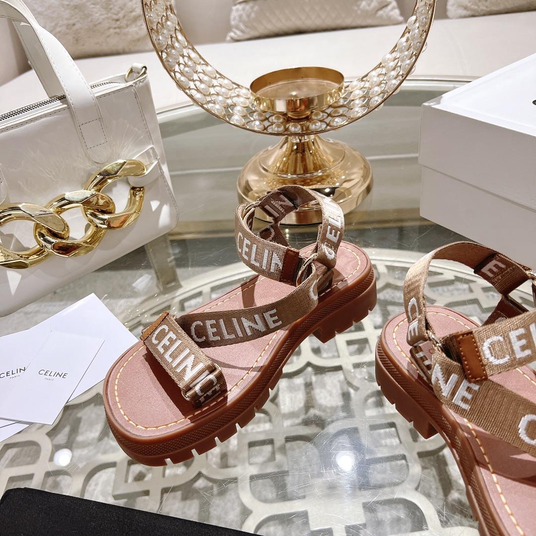 Celine Leo Strappy Sandal In Wool With ''Celine'' Jacquard  Light Beige /White - EUR FASHION