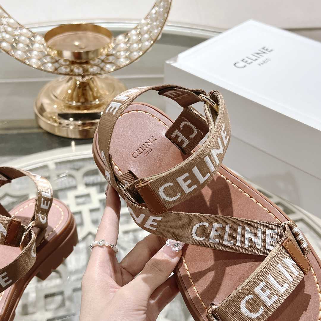 Celine Leo Strappy Sandal In Wool With ''Celine'' Jacquard  Light Beige /White - EUR FASHION