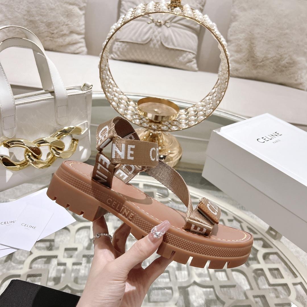 Celine Leo Strappy Sandal In Wool With ''Celine'' Jacquard  Light Beige /White - EUR FASHION