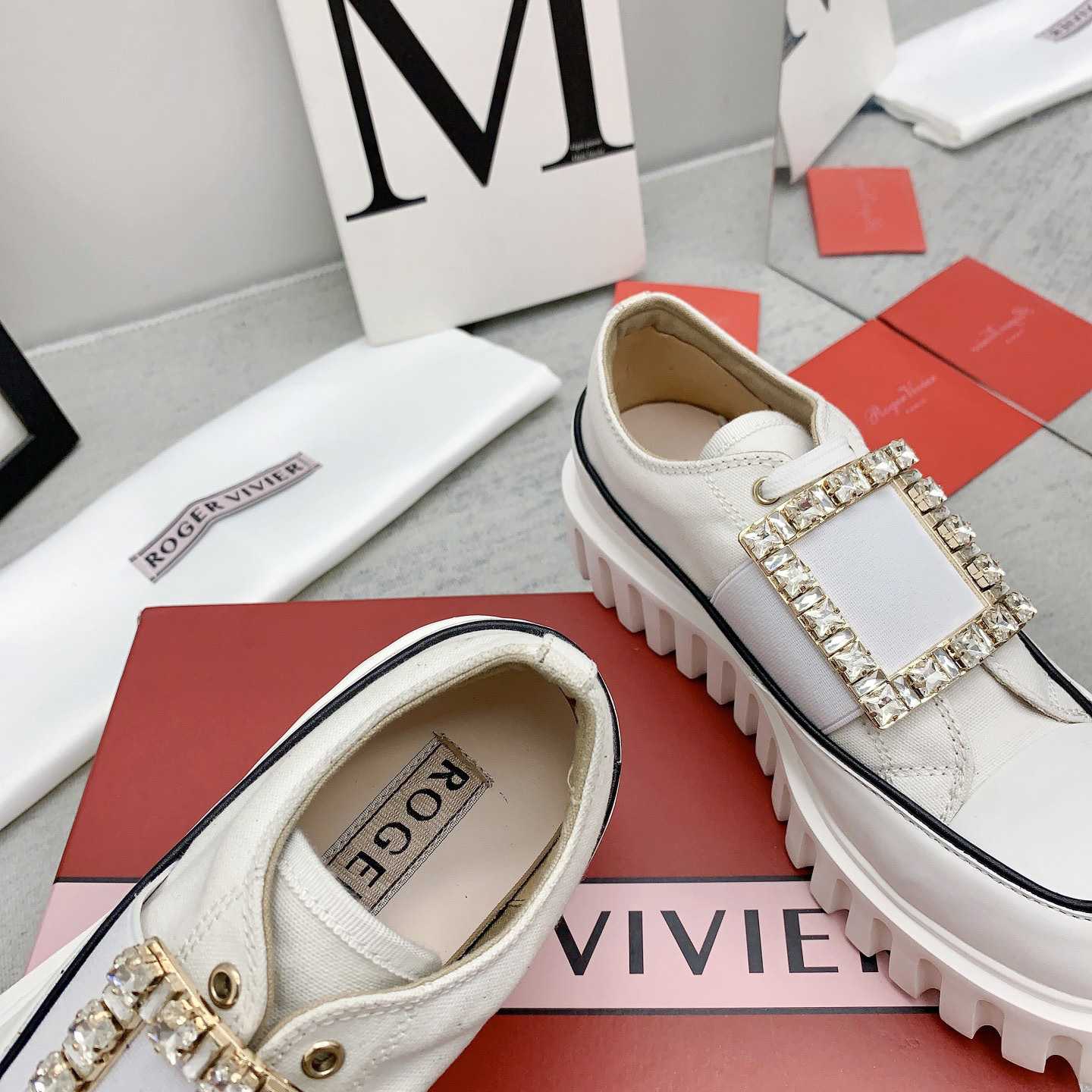 Roger Vivier Viv' Go-Thick Strass Buckle Slip-on Sneakers In Canvas - EUR FASHION