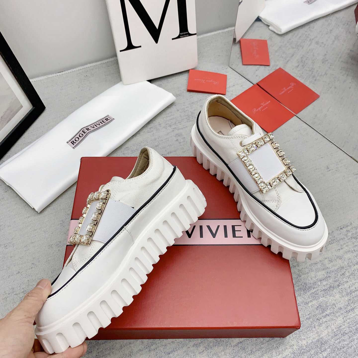 Roger Vivier Viv' Go-Thick Strass Buckle Slip-on Sneakers In Canvas - EUR FASHION