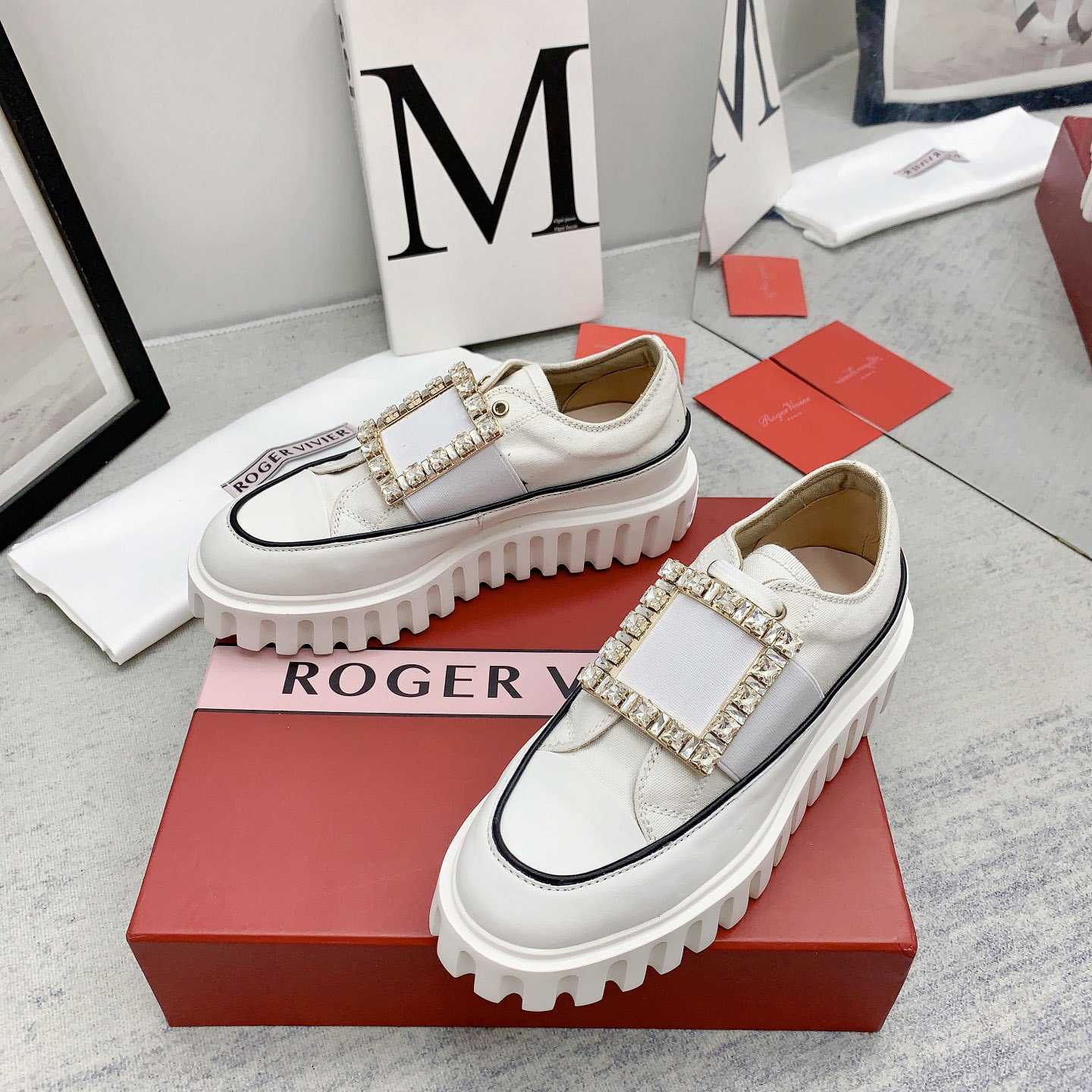 Roger Vivier Viv' Go-Thick Strass Buckle Slip-on Sneakers In Canvas - EUR FASHION