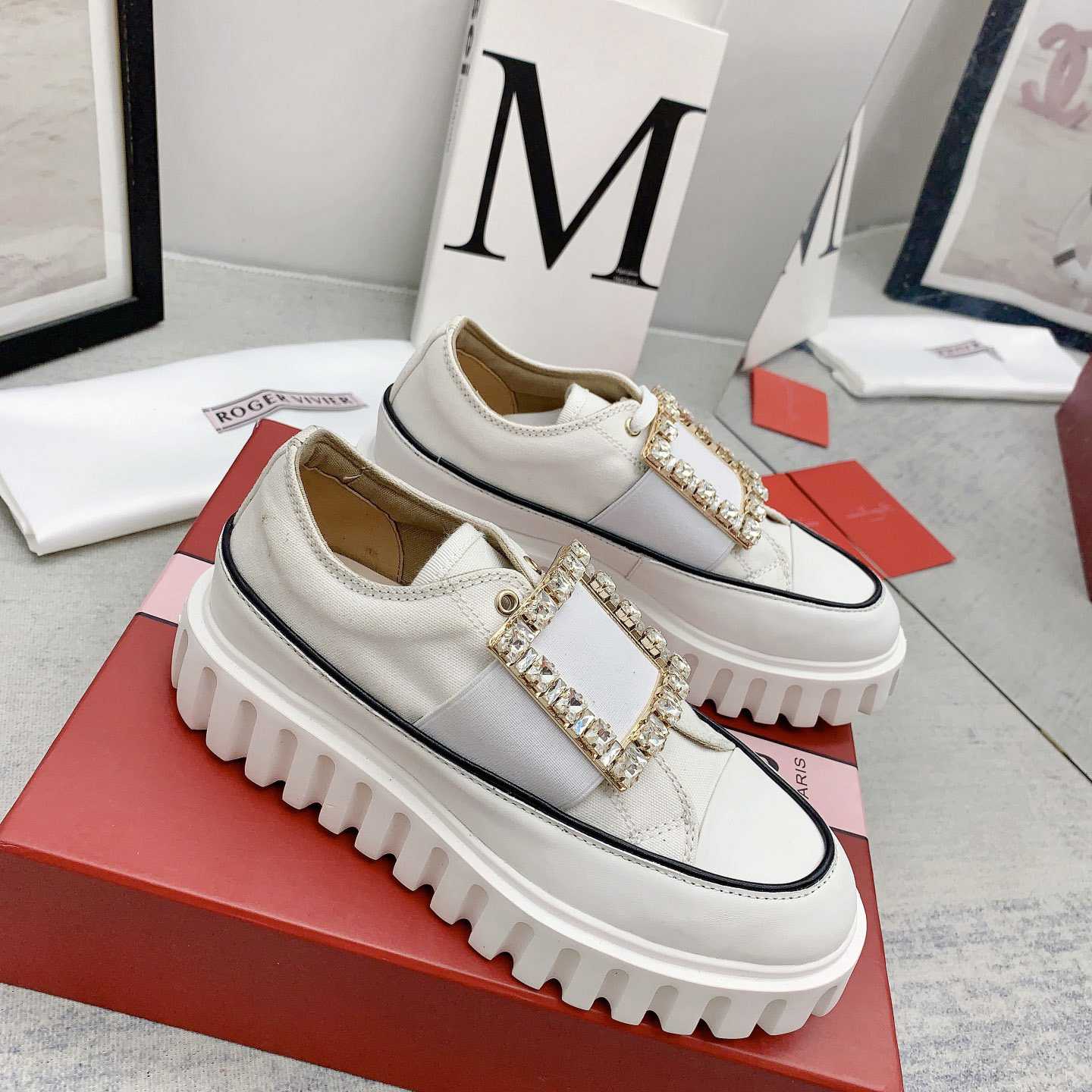 Roger Vivier Viv' Go-Thick Strass Buckle Slip-on Sneakers In Canvas - EUR FASHION