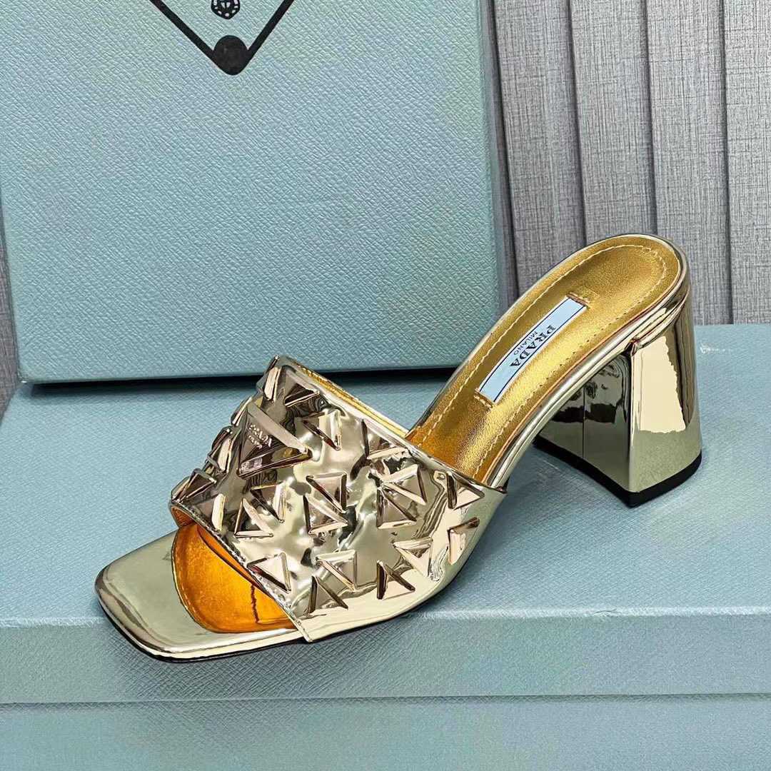 Prada Studded Metallic Leather Mules - EUR FASHION