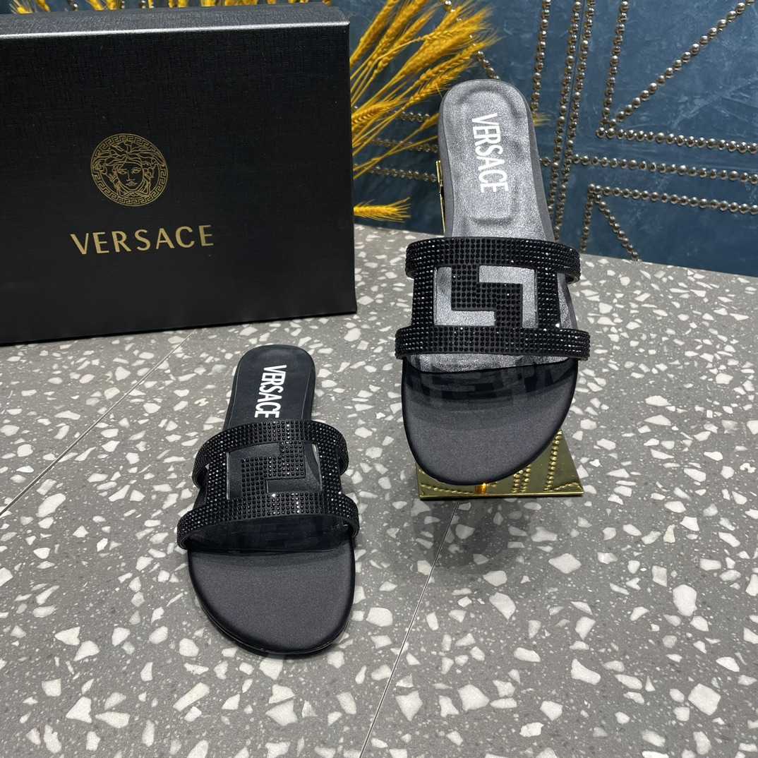 Versace Greca Maze Crystal Flat Sandals - EUR FASHION