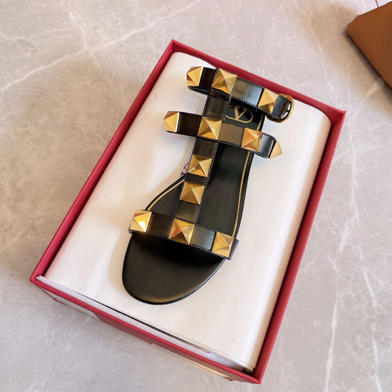 Valenti Roman Stud Calfskin Sandal  - EUR FASHION