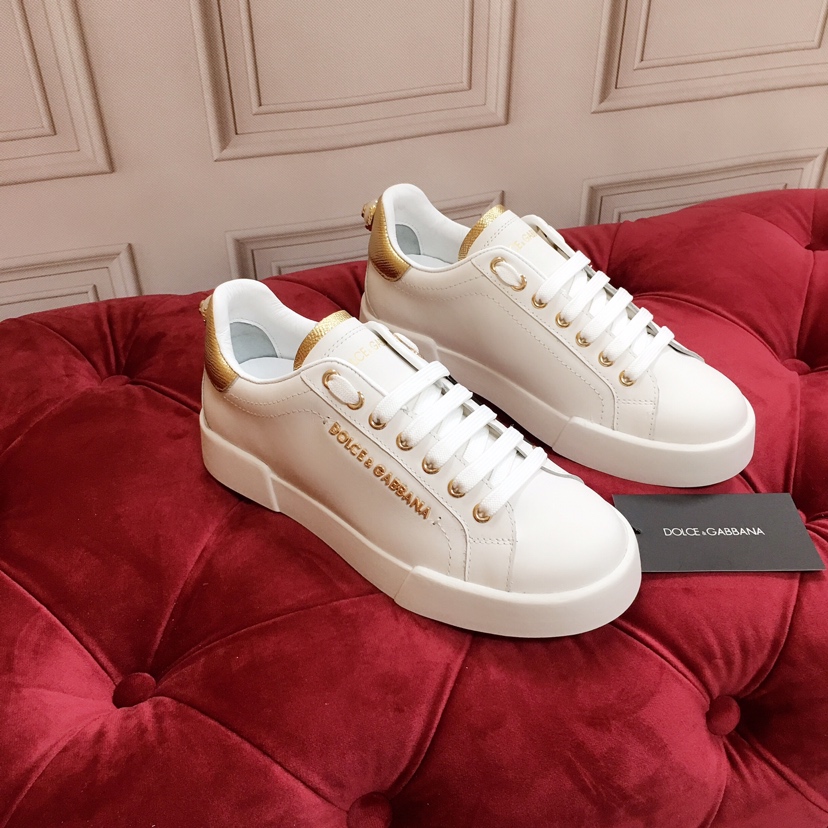 Dolce & Gabbana White Portofino Trainers With Pearl - EUR FASHION