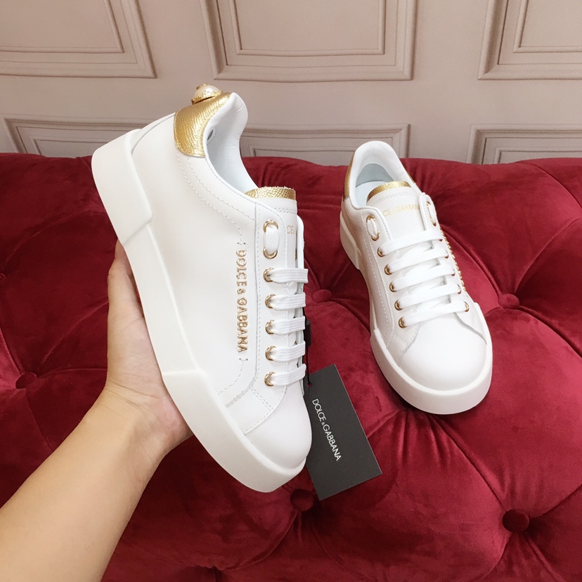 Dolce & Gabbana White Portofino Trainers With Pearl - EUR FASHION