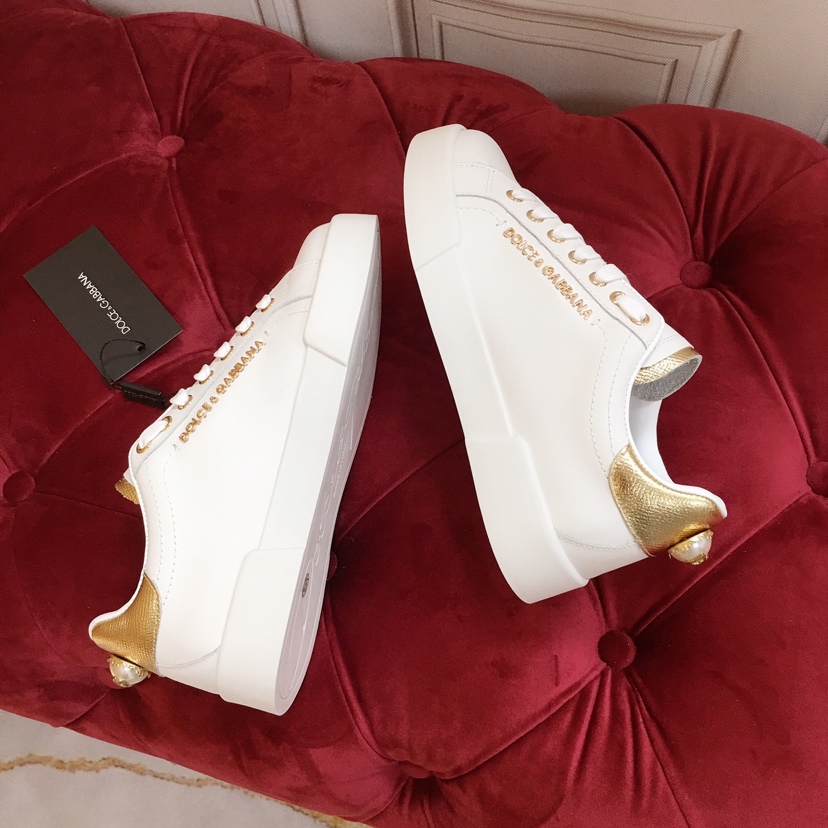 Dolce & Gabbana White Portofino Trainers With Pearl - EUR FASHION