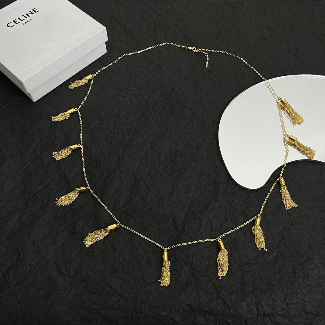 Celine Triomphe Folk Pompons Sautoir In Brass With Gold Finish - EUR FASHION