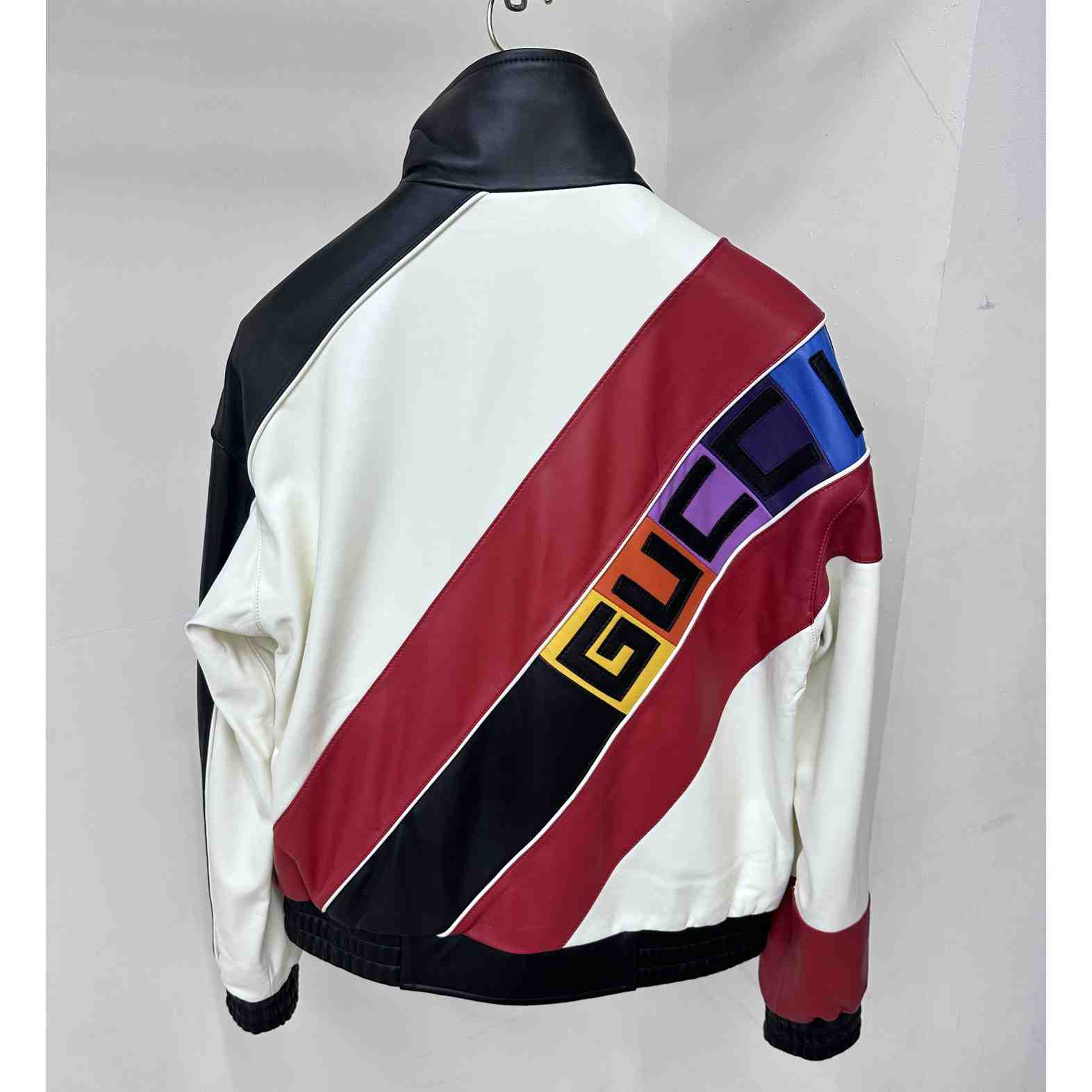 Gucci Leather Bomber Jacket With Gucci Lettering - EUR FASHION