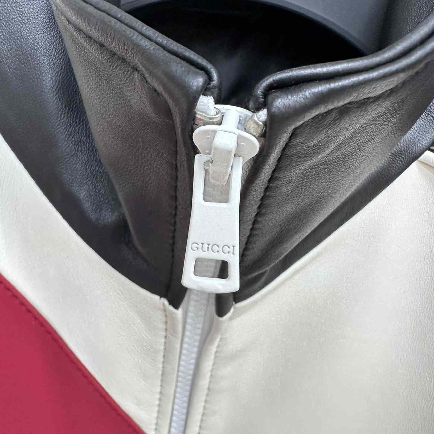 Gucci Leather Bomber Jacket With Gucci Lettering - EUR FASHION
