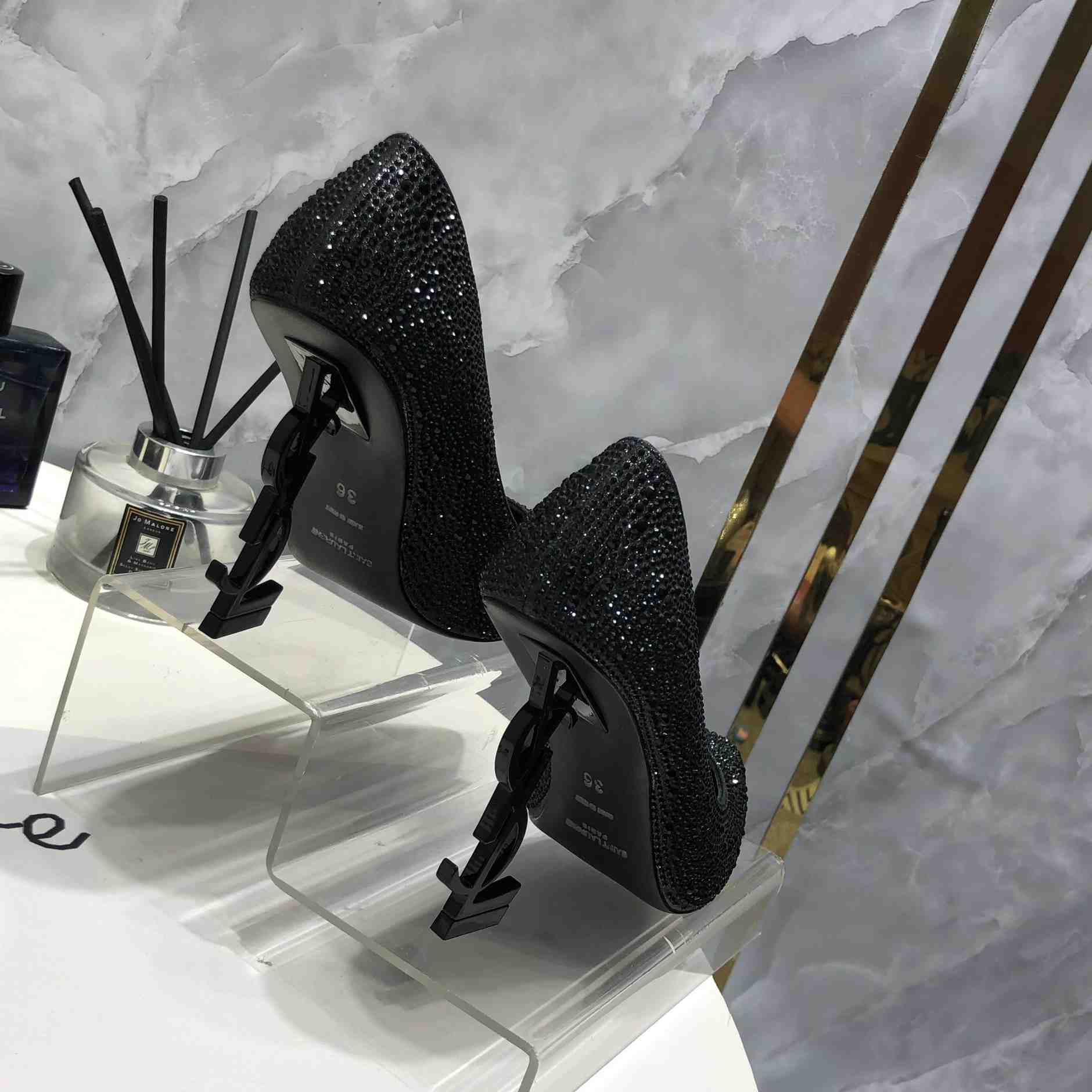 Saint Laurent Black Opyum Glitter Pumps - EUR FASHION