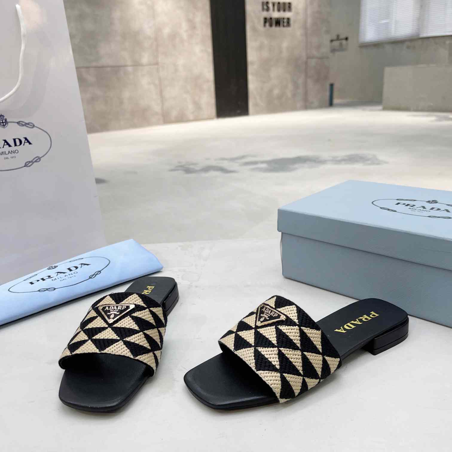 Prada Embroidered Fabric Slides - EUR FASHION
