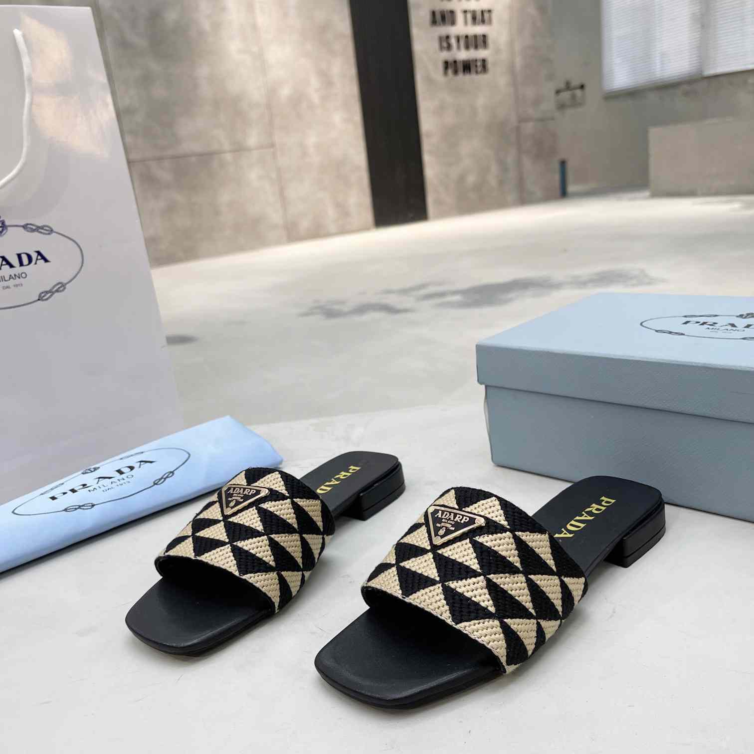 Prada Embroidered Fabric Slides - EUR FASHION