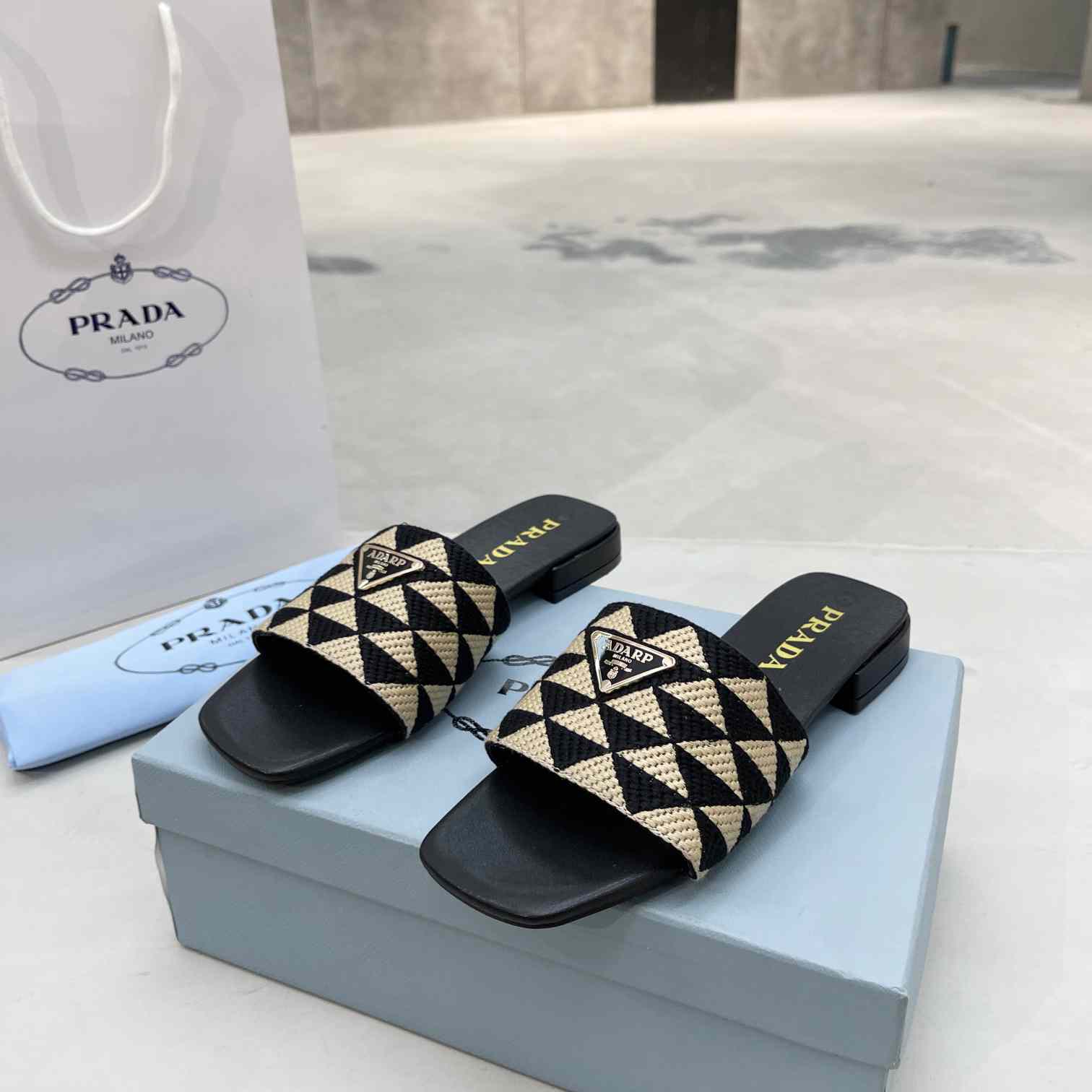 Prada Embroidered Fabric Slides - EUR FASHION