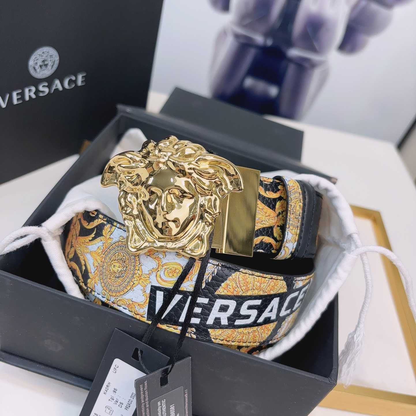 Versace La Medusa Logo-buckle Barocco-print Belt   40mm - EUR FASHION