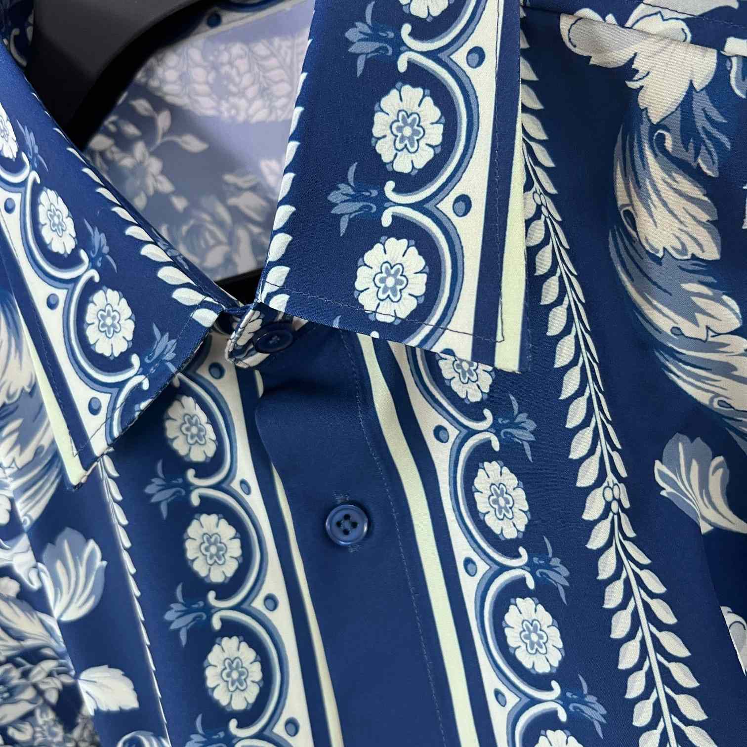 Versace Blue Baroque Silk Shirt - EUR FASHION