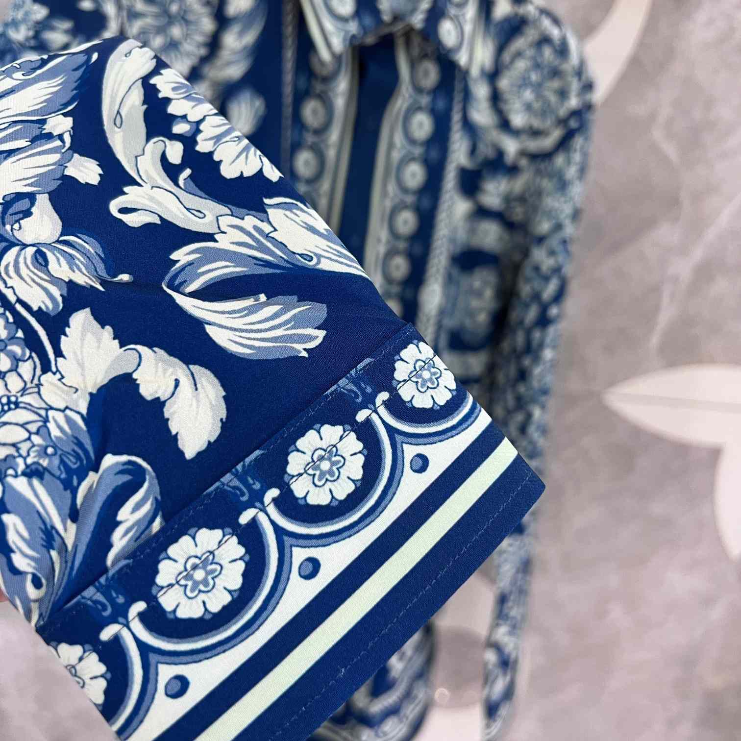 Versace Blue Baroque Silk Shirt - EUR FASHION