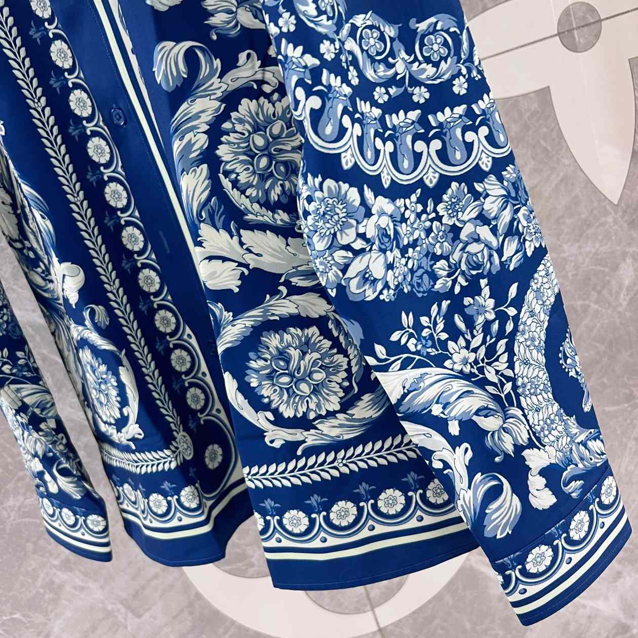 Versace Blue Baroque Silk Shirt - EUR FASHION