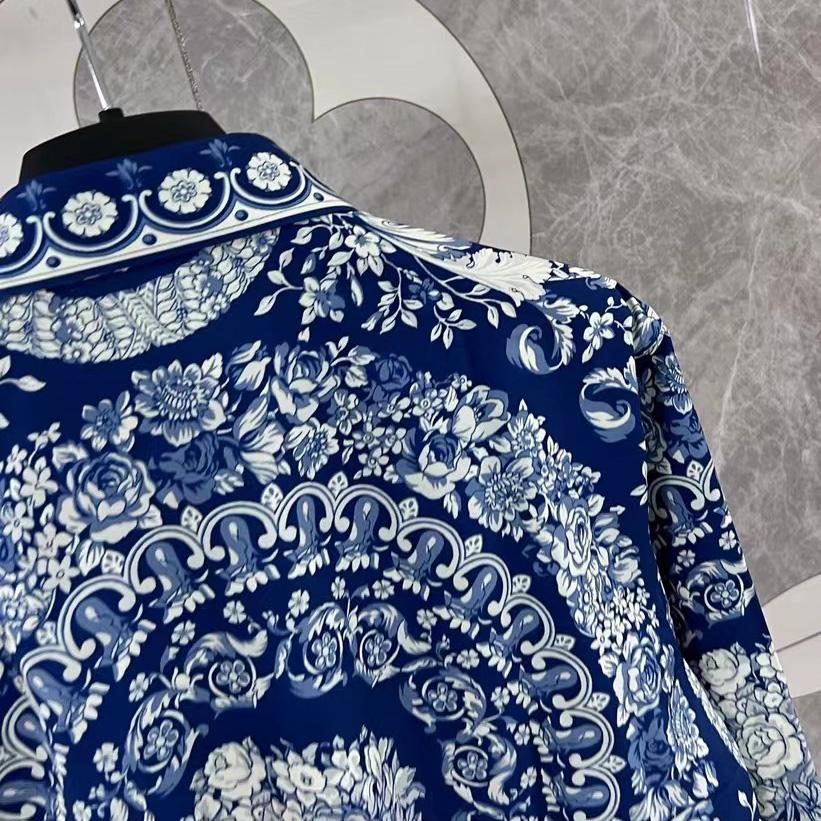 Versace Blue Baroque Silk Shirt - EUR FASHION
