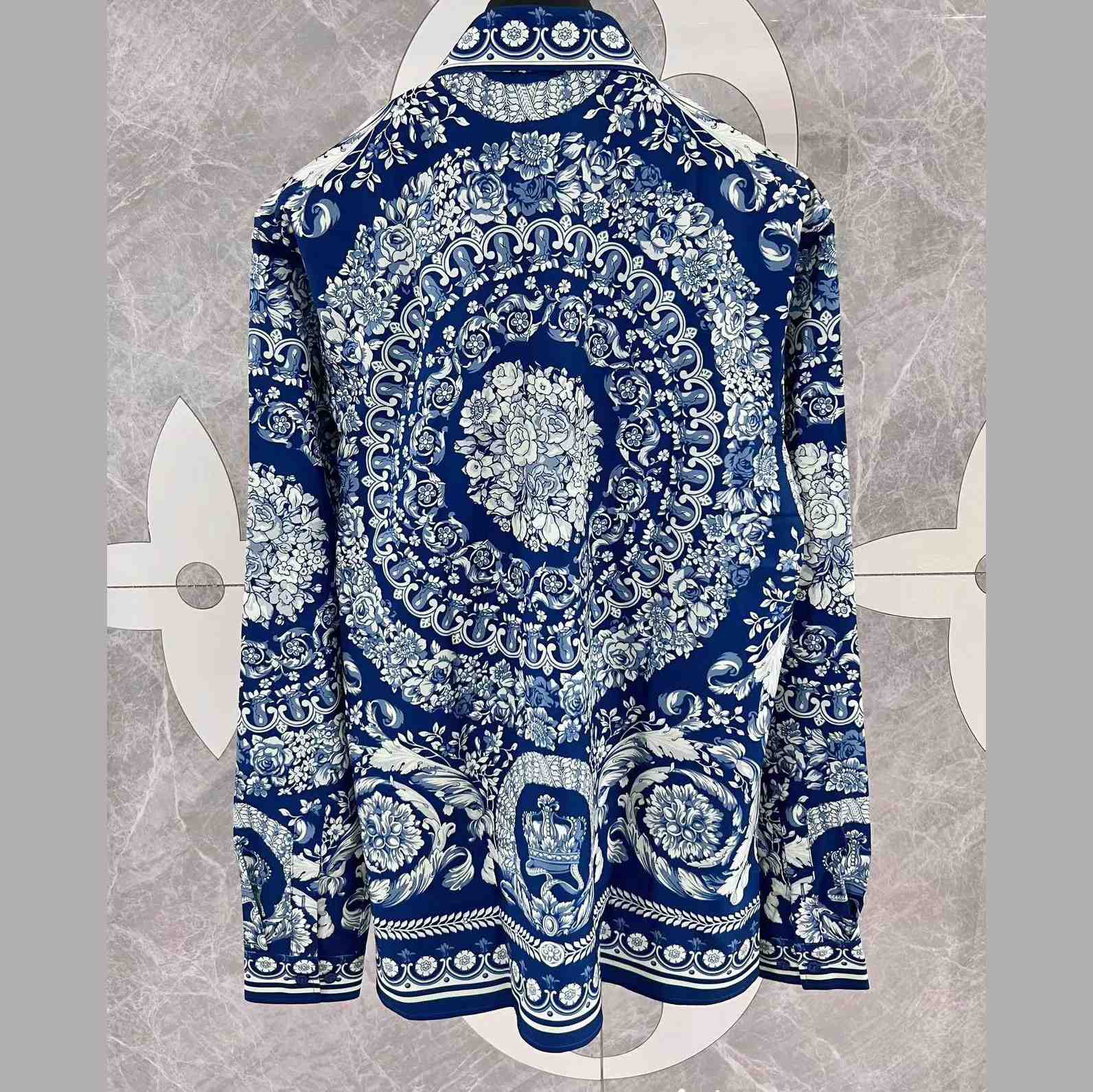 Versace Blue Baroque Silk Shirt - EUR FASHION