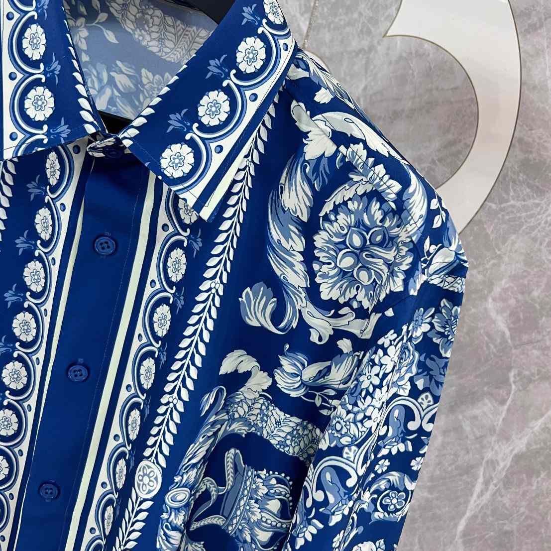 Versace Blue Baroque Silk Shirt - EUR FASHION