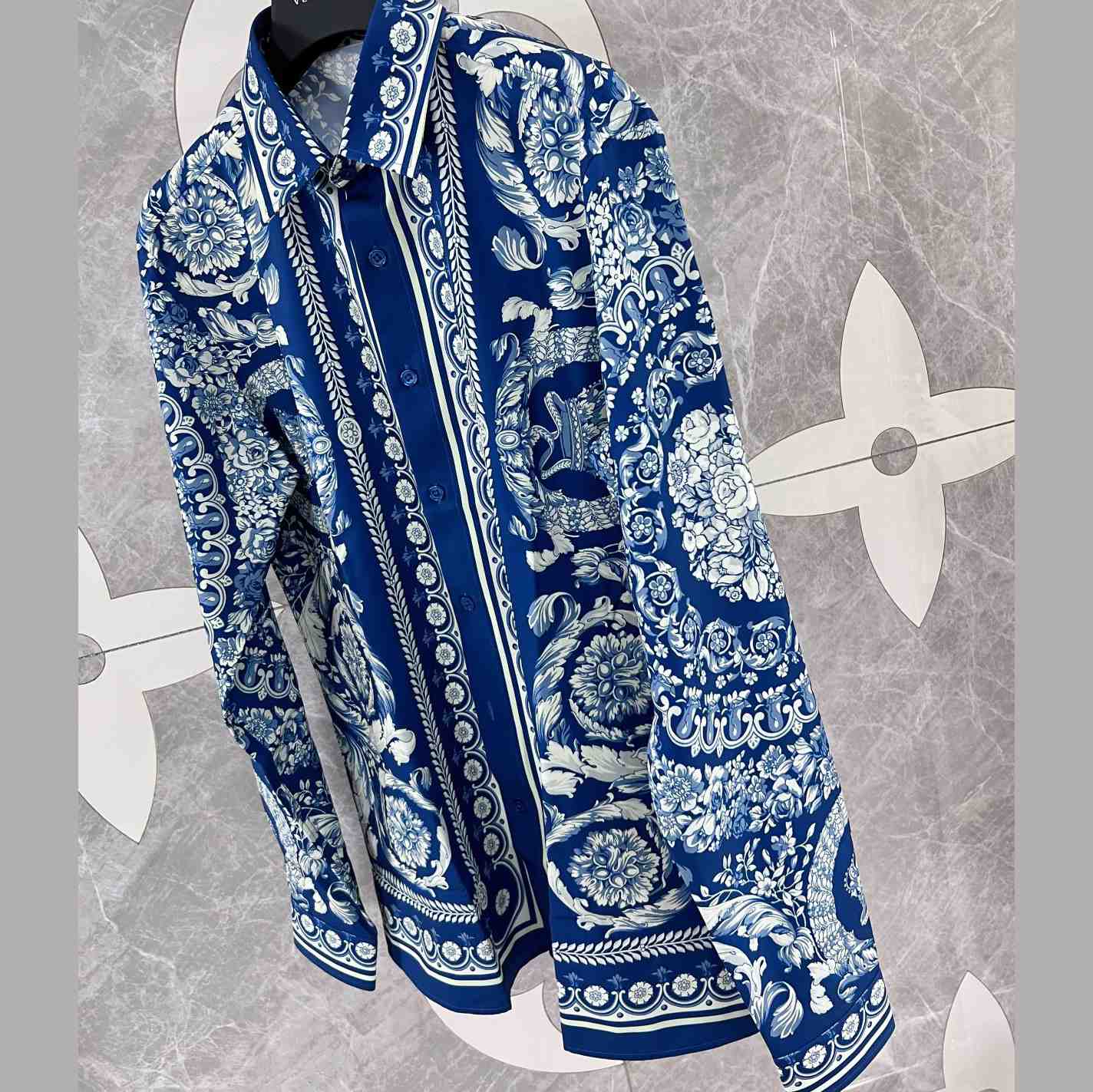 Versace Blue Baroque Silk Shirt - EUR FASHION