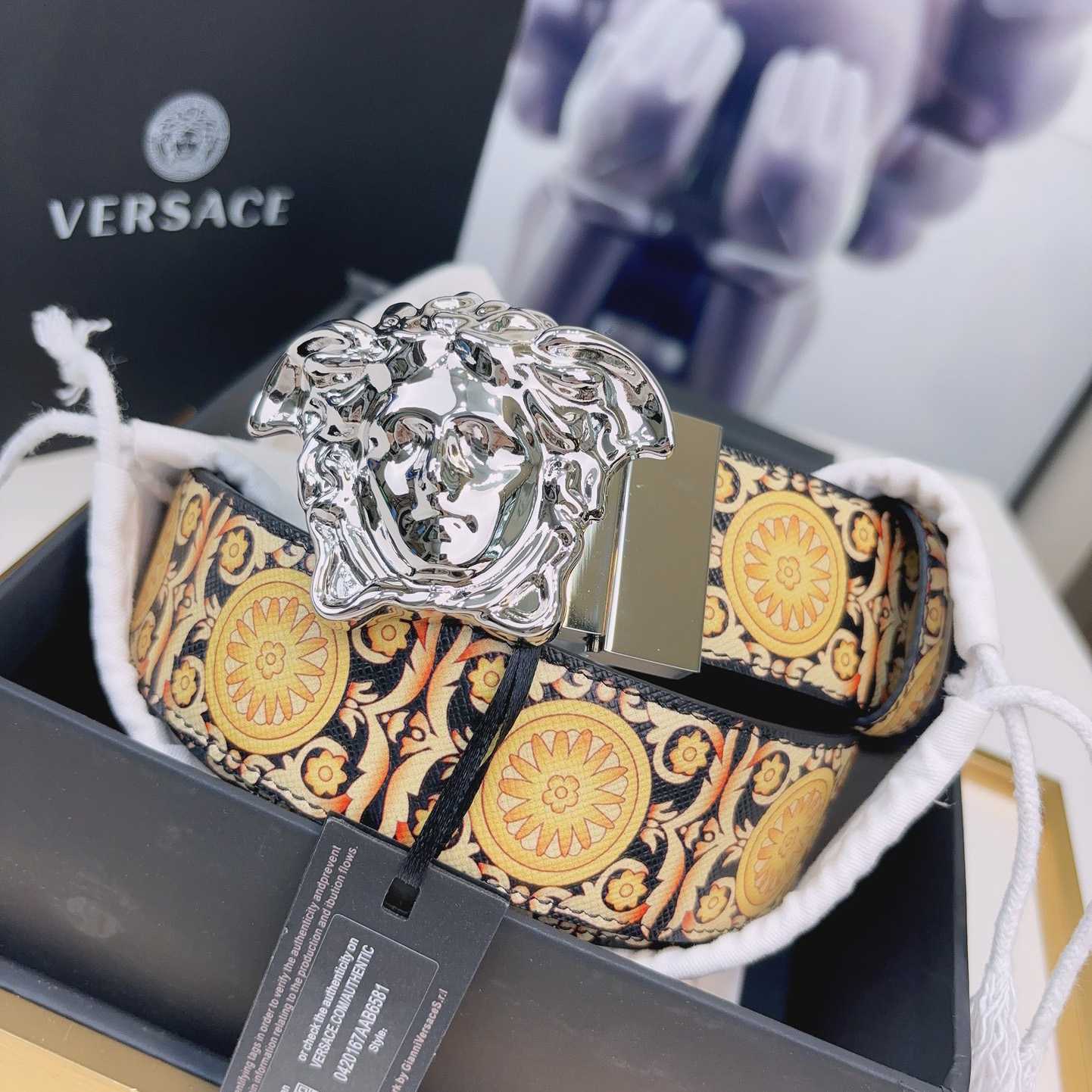 Versace La Medusa Logo-buckle Barocco-print Belt   40mm - EUR FASHION