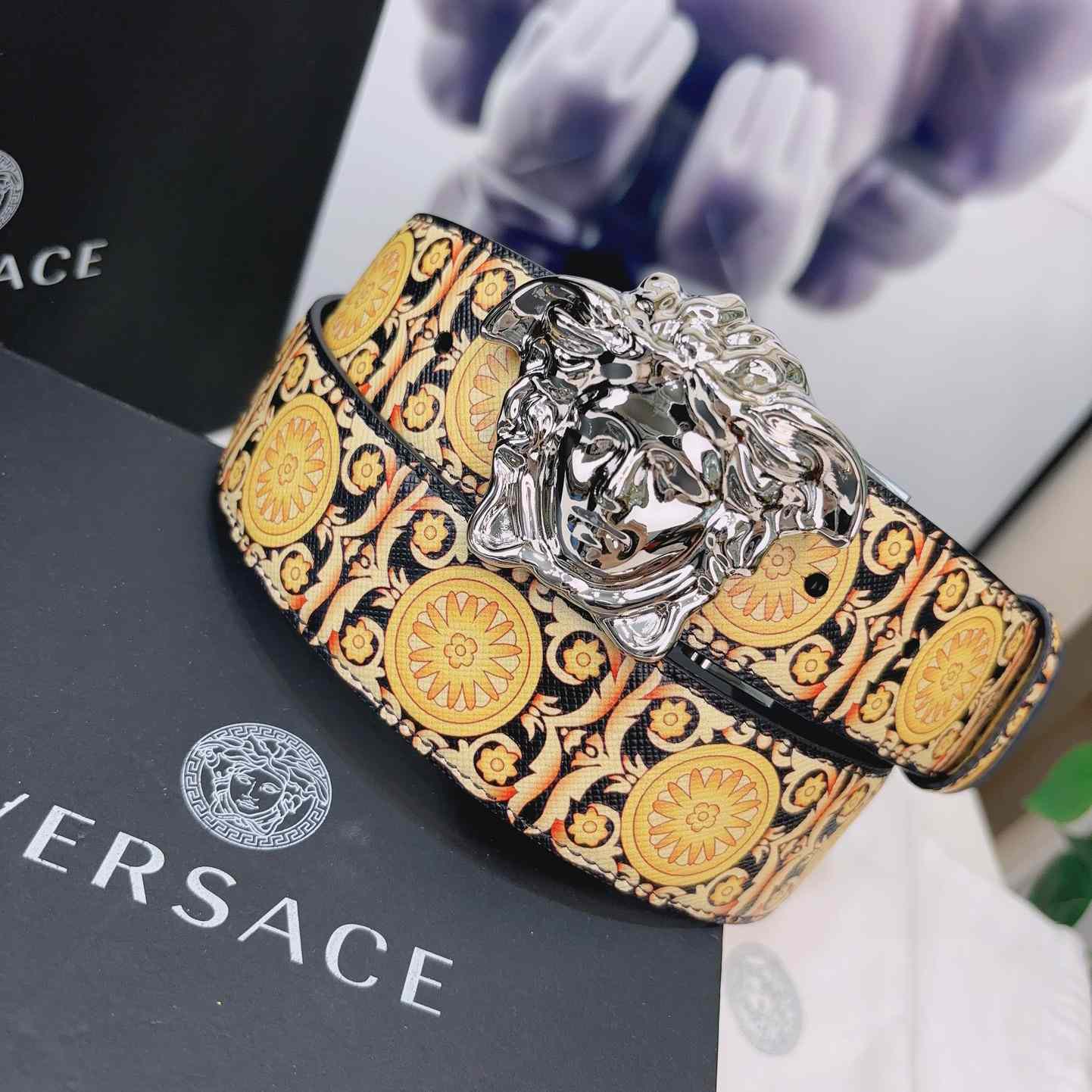 Versace La Medusa Logo-buckle Barocco-print Belt   40mm - EUR FASHION