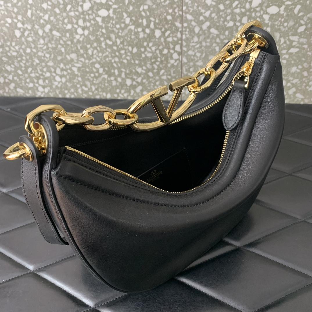 Valenti VLogo Moon Mini Hobo Bag In Nappa Leather With Chain - EUR FASHION