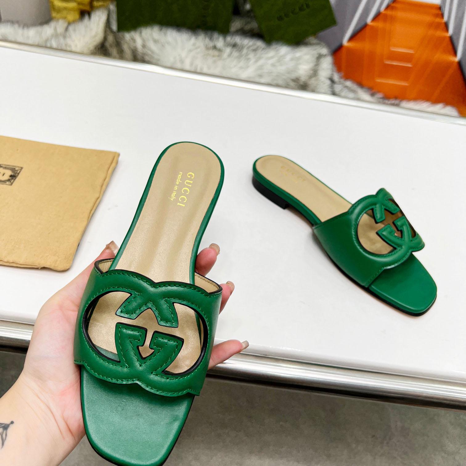 Gucci Women's Interlocking G Cut-out Slide Sandal - EUR FASHION