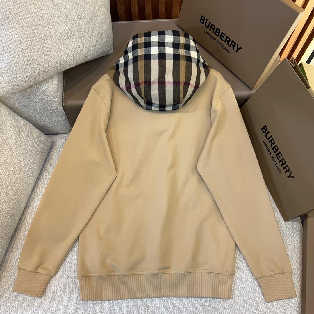 Burberry Check Trim Cotton Blend Hoodie - EUR FASHION