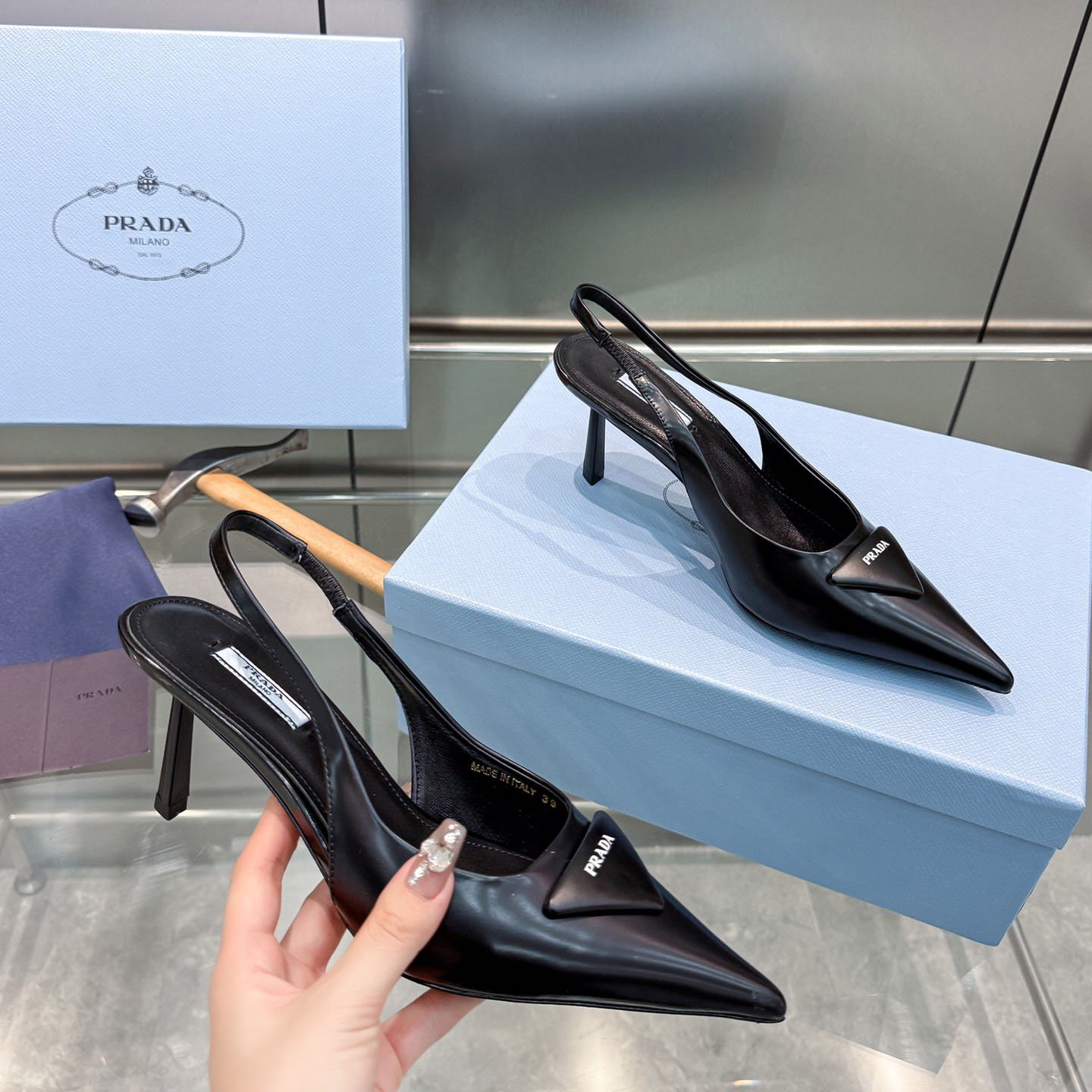 Prada Brushed Leather Slingback Pumps - EUR FASHION