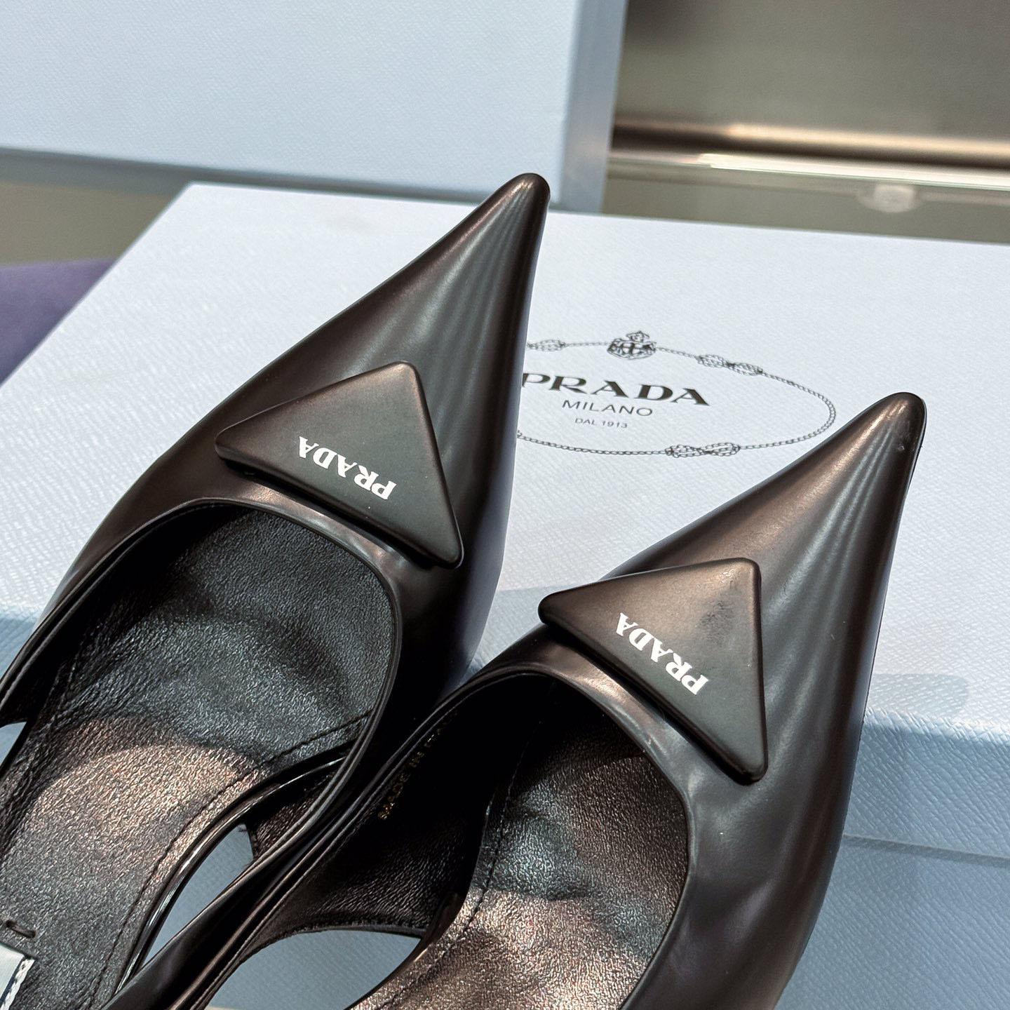 Prada Brushed Leather Slingback Pumps - EUR FASHION