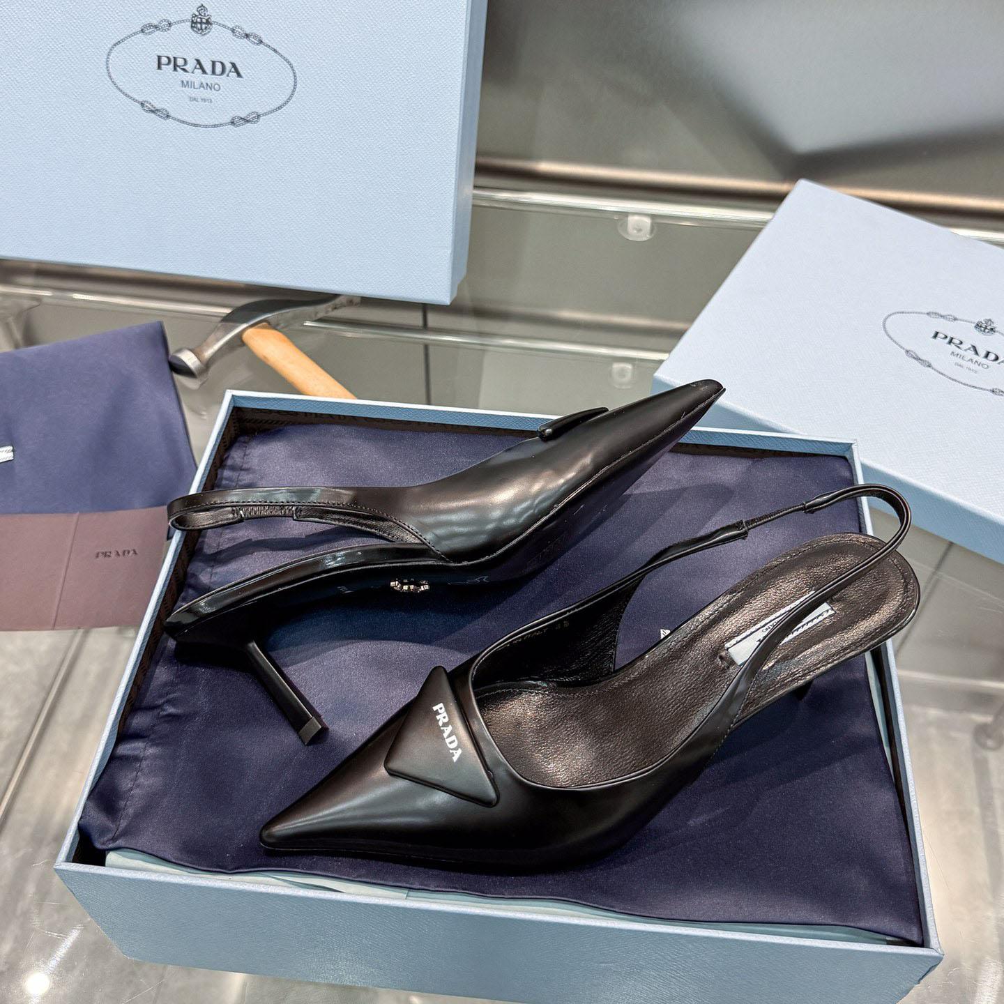 Prada Brushed Leather Slingback Pumps - EUR FASHION