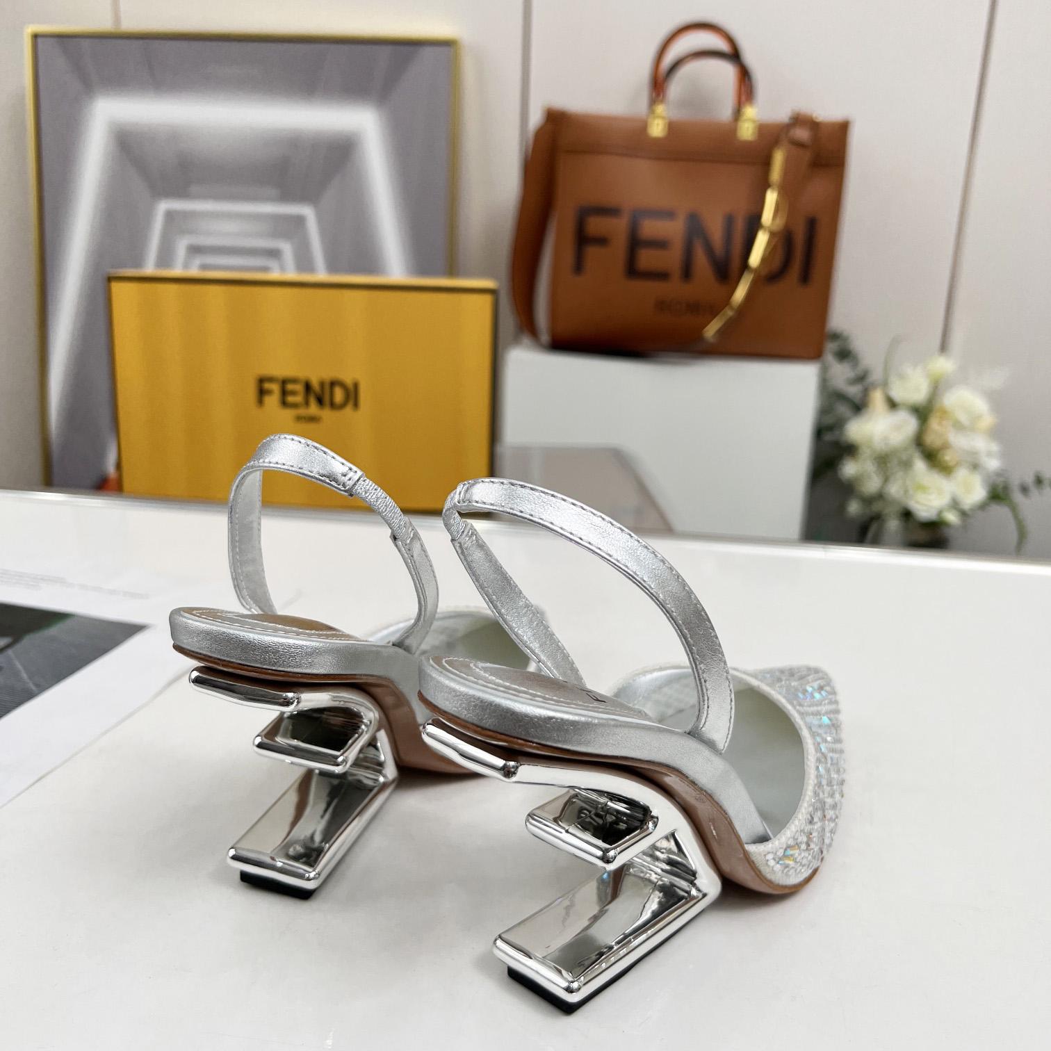 Fendi First Silver-colored Rhinestone High-heeled Slingbacks - EUR FASHION