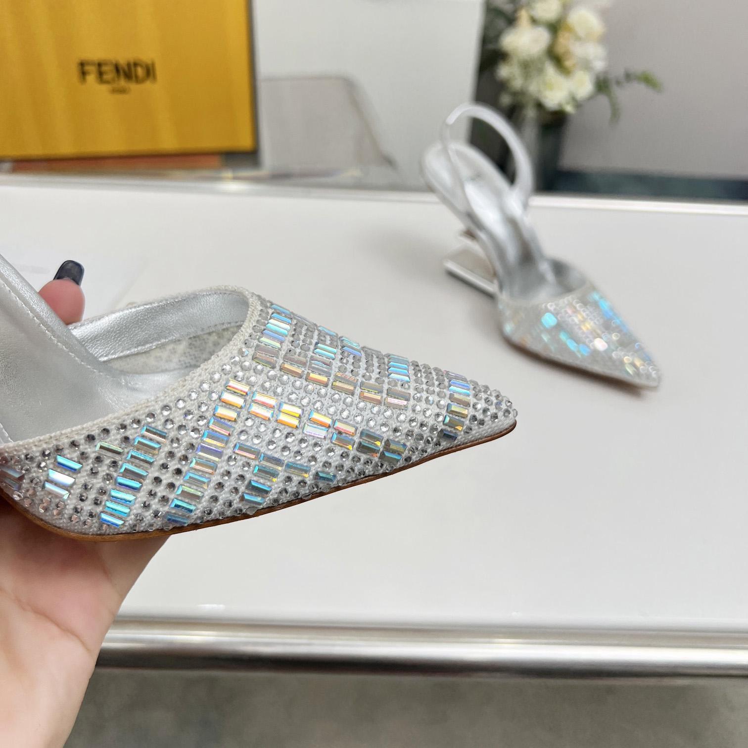 Fendi First Silver-colored Rhinestone High-heeled Slingbacks - EUR FASHION