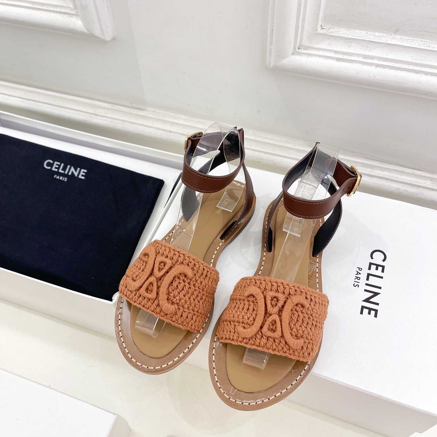 Celine Lympia Sandal In Triomphe Maccrame Cotton & Calfskin - EUR FASHION